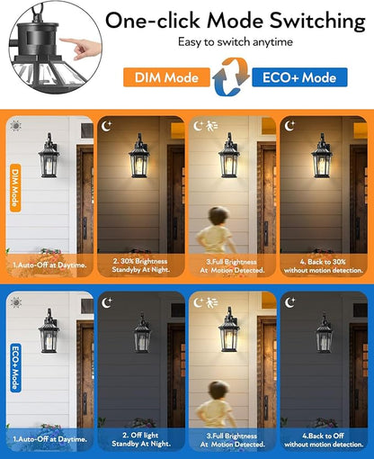 VIANIS Motion Sensor Outdoor Wall Lights, Dusk to Dawn Exterior Light Fixtures Wall Mount, Waterproof Modern Black Outside Front Porch Light, Anti-Rust Aluminum Outdoor Wall Sconce for House Garage