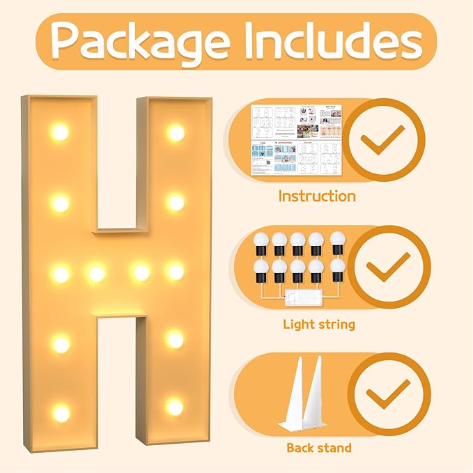 Marquee Letters 4 Feet Tall Large Light Up Letters H Happy Birthday Decorations Marry Me Engagement Party Decor Yellow Light Birthday Decorations Balloon Arch Kit Foam Sign H