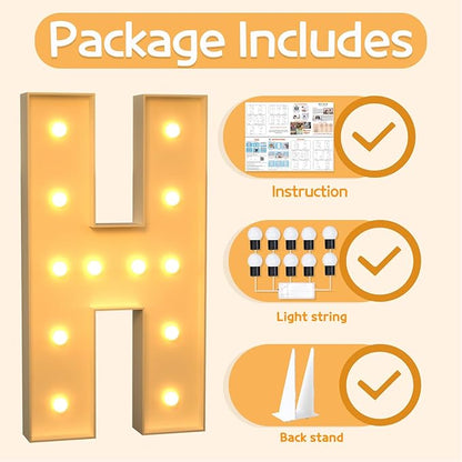 Marquee Letters 4 Feet Tall Large Light Up Letters H Happy Birthday Decorations Marry Me Engagement Party Decor Yellow Light Birthday Decorations Balloon Arch Kit Foam Sign H