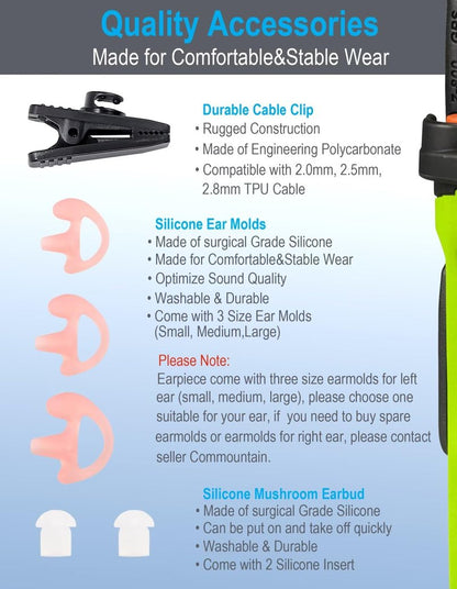 commountain XPR 3500e Earpiece with Mic Compatible with Motorola Radios XPR 3300e (3500, 3300) XPR3300e XPR3500e XPR3300 XPR3500, Acoustic Tube Headset with PTT Microphone
