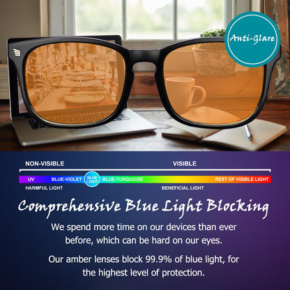 ORANZI 2 pack 98.6% Blue Light Blocking Glasses Men Woman for Better sleep, Computer Gaming Glasses Blue Light Filtering Amber Lenses Anti-Fatigue & Eye Strain