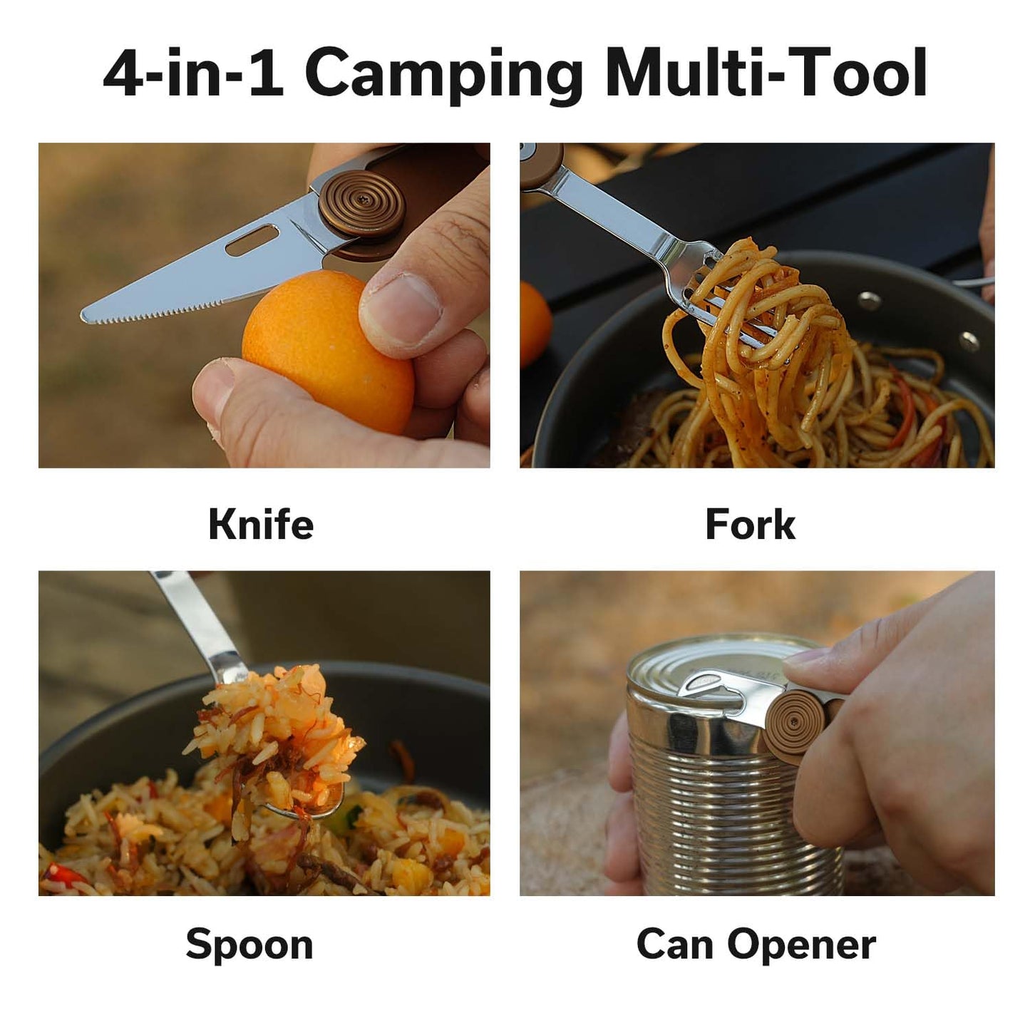 CIVIVI Partake 4-in-1 Camping Utensil, Detachable Stainless Steel Folding Knife, Fork, Spoon & Bottle Opener Multi-Tool, with Waxed Canvas Pouch for Travel Camping Hiking, C24032C-2, Coyote Brown
