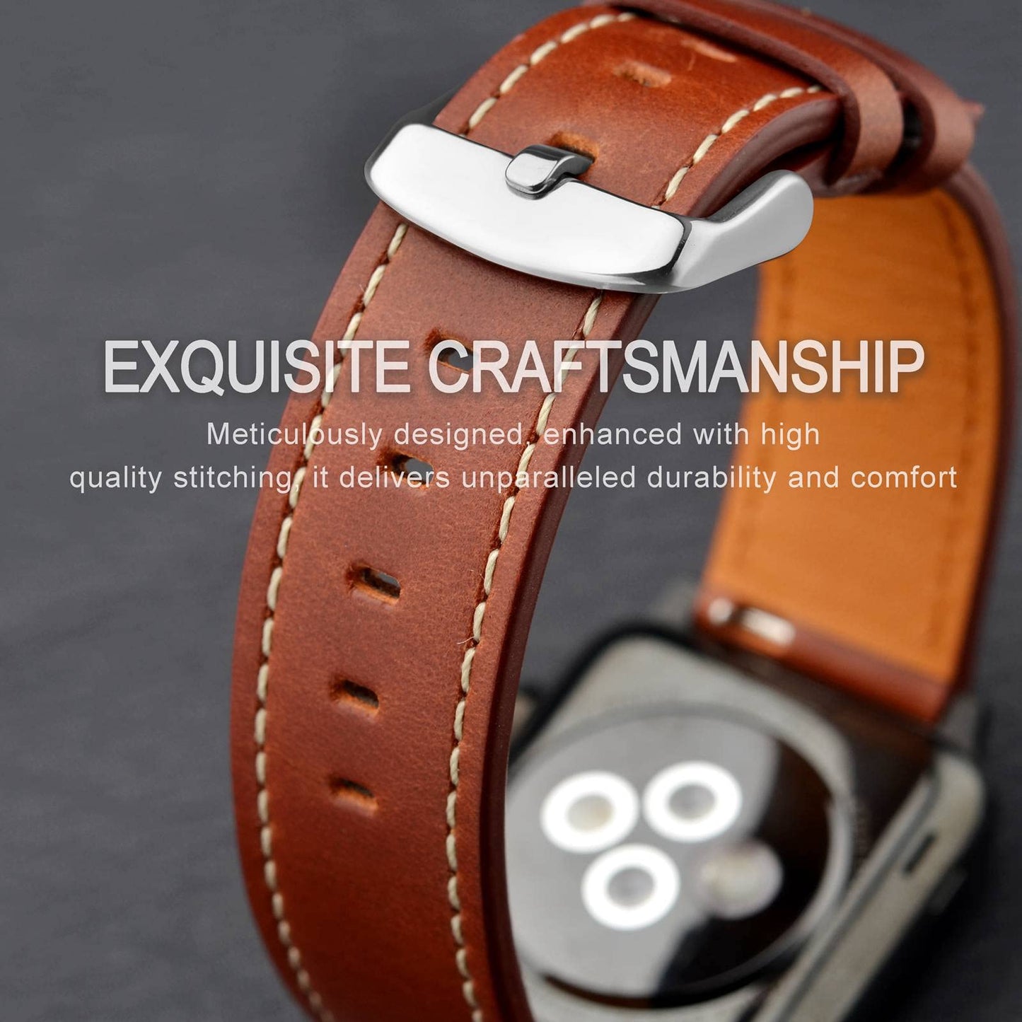 ANNEFIT 21mm Watch Band, Quick Release Genuine Leather Replacement Strap (Red Brown)