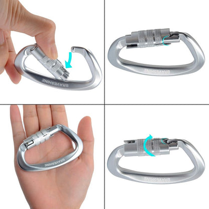 BRAVESHINE Heavy-Weight Carabiner - 2 Pack D Ring Snap Keychain Locking Caribeaner Clips - 12KN Aluminum Screws Buckle Carabiner Hook for Men Women Key Keychains, Water Bottle, Dog Leash - Silver
