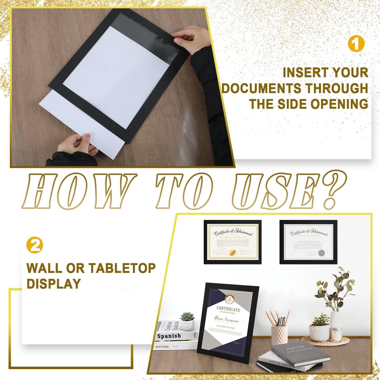 8.5 x 11 Paper Diploma Frame with High Definition PVC Window Paper Certificate Degree Document Holder Picture Photo Frames Display Gallery Wall Frame Art Frames for Tabletop and Wall Display(30,Black)