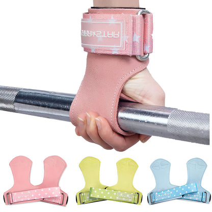 LARA STAR Premium Weight Lifting Wrist Hooks Straps for Maximum Grip Support - Deadlift Gloves and Grip Pads Alternative in Fitness Gym Power Training Like Pull Up Deadlifting & Shrugs (Pink)