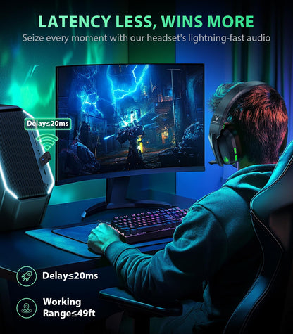 Vakedy HW11 Wireless Gaming Headset for PS5,PS4,PS4 Pro, Switch,Mac,Bluetooth 5.3 Gaming Headphones with Noise Canceling Mic,Gamer Headphones for PC,50Hr Battery (Black)