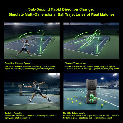 ADIBO Tennis Ball Machine, Internal Oscillation, Authentic Programming, Dual Motors with Topspin & Backspin, 160+ Balls, 6-Hour Non-Stop Runtime, Stable Voltage Contro (T500 PRO)
