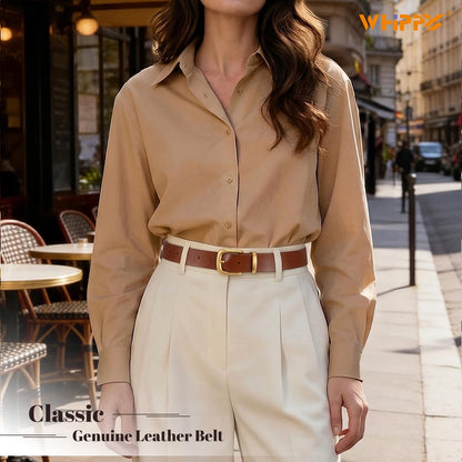 WHIPPY Womens Genuine Leather Belts for Jeans Pants Fashion Vintage Ladies Leather Belt with Gold Buckle, Cognac, S