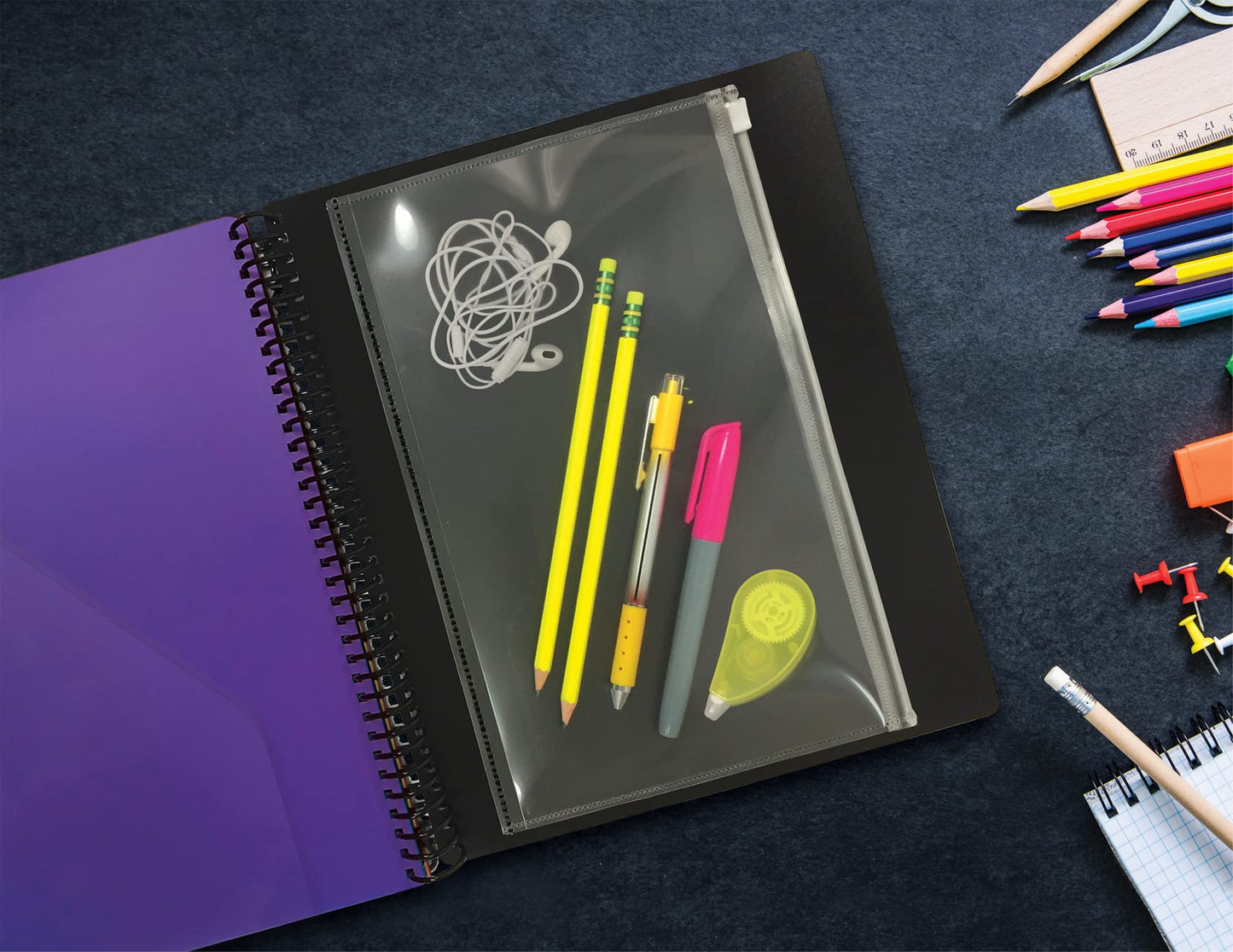 Better Office Products 24 Pocket Poly Spiral Project Organizer (2pack), Heavy Duty, with Utility Pouch, 1/3 Cut Tabs, 12 Tab Color Dividers, Clear View Front Cover, Letter Size, Project Folder,