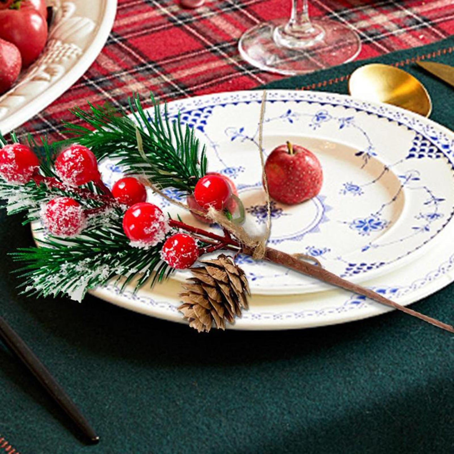 12 Pcs Artificial Christmas Floral Picks,Artificial Holly Berry Stems Pine Cones Pine Branches, Christmas Tree Picks and Sprays, Xmas Ornaments DIY Wreath Wedding Home Decor Silk Flower Arrangements