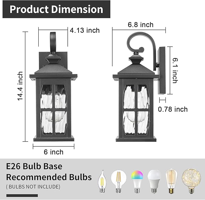 Darkaway Outdoor Light Fixtures Wall Mount, Outside Wall Lights Exterior Lighting Fixture with Water Ripple Glass Outdoor Wall Sconce for House Porch Hallway Garage Front Door