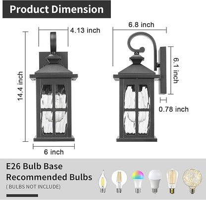 Darkaway Outdoor Light Fixtures Wall Mount, Outside Wall Lights Exterior Lighting Fixture with Water Ripple Glass Outdoor Wall Sconce for House Porch Hallway Garage Front Door