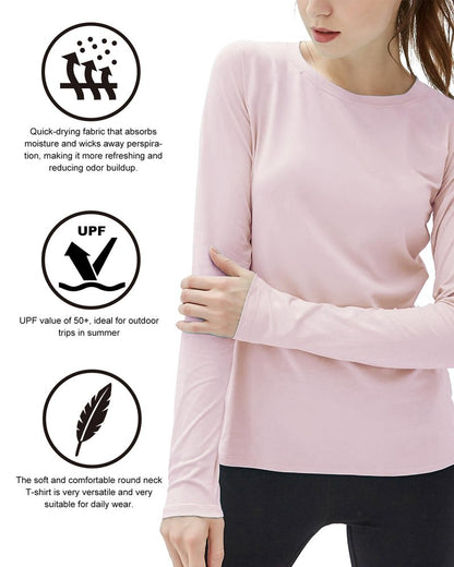 isnowood Women's Sun Protection Long Sleeve Shirts, UPF 50+ UV Rash Guard Swim Shirt, Workout Hiking Running Athletic Tops
