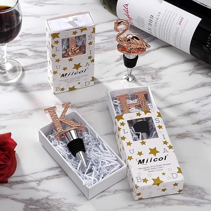 Miicol Wine Stopper, Prosecco Topper, Personalised Champagne Stopper, Rose Gold Wine Bottle Accessories, Wine Lovers Gift, Monogram Gift, Letter K