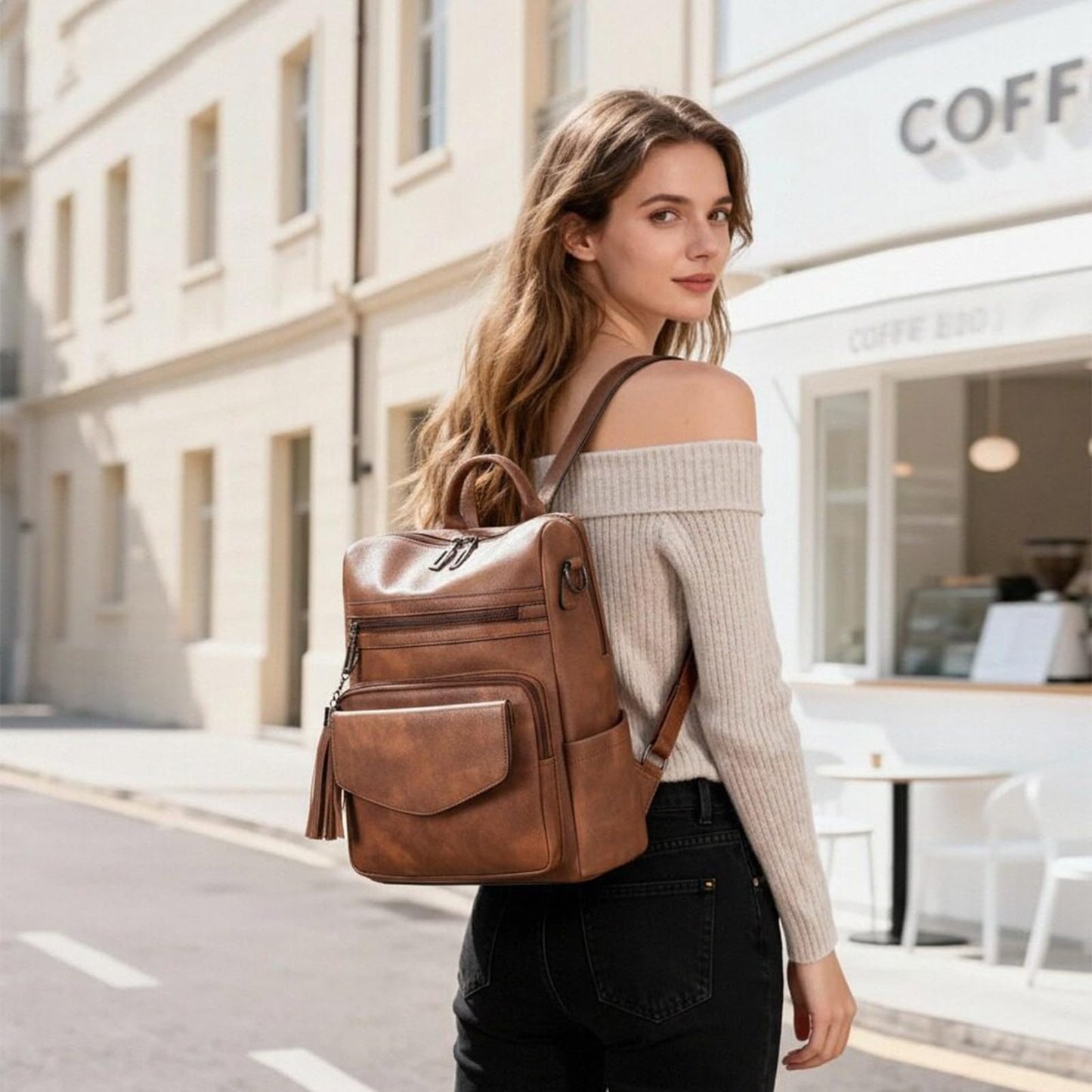 GAEKEAO Backpack Purse for Women Fashion Leather Designer Travel Backpack Purses Convertible Shoulder Bag with Wristlet（Shiny Brown）