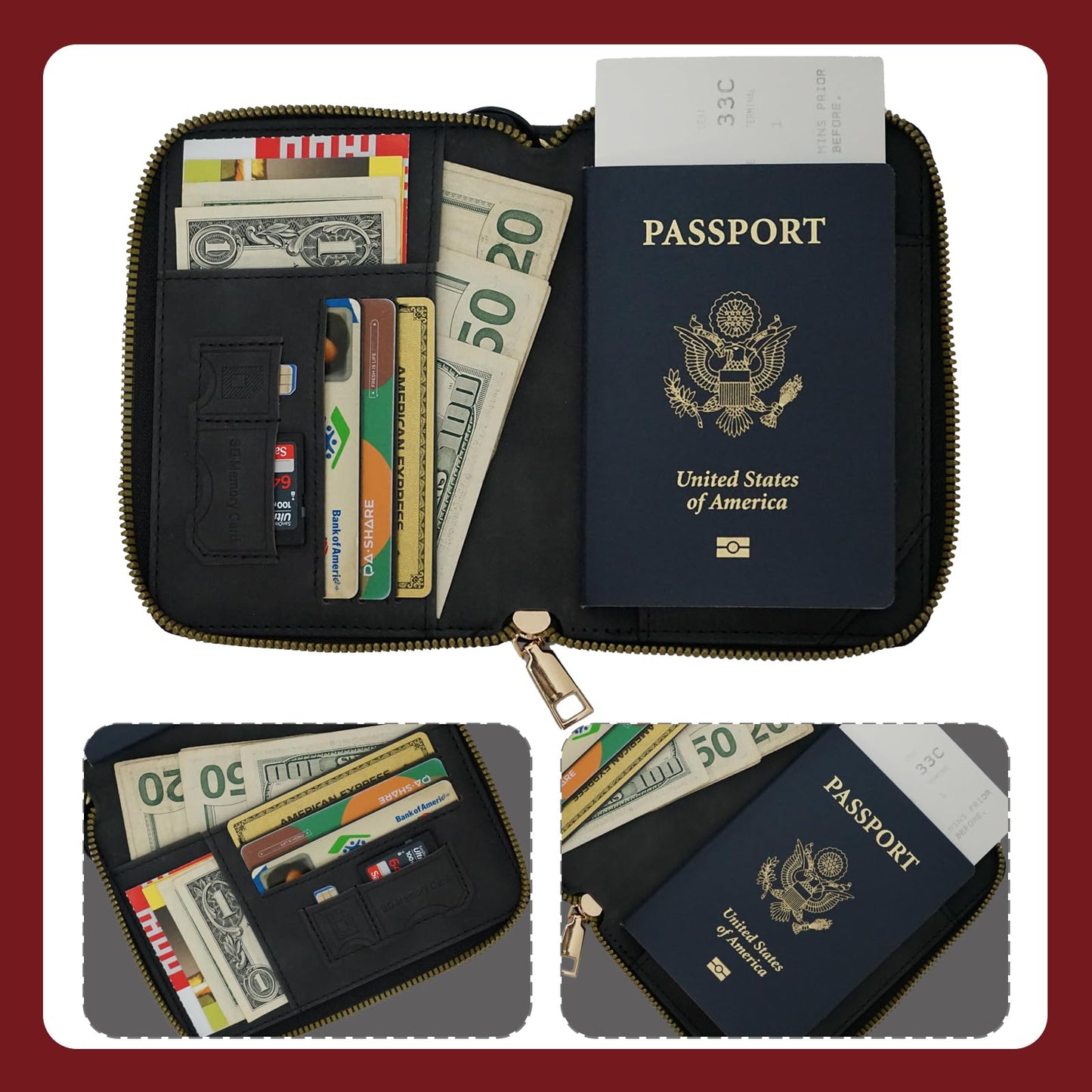 RFID Passport Holder for Travel, Passport Cover Wallet with Detachable Neck Strap & Wrist Lanyard, Passport Case for Women Men (Black)