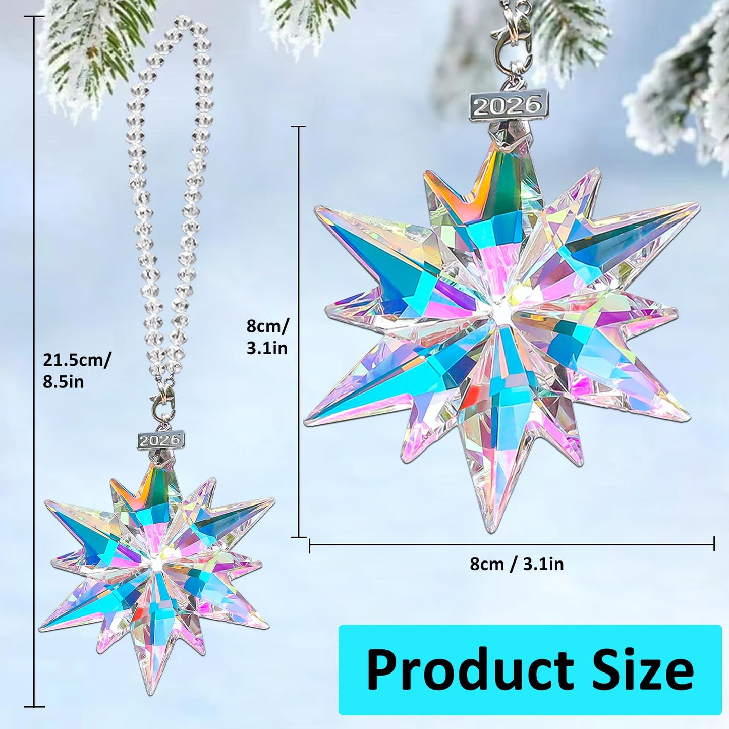 2026 Annual Christmas Ornaments Crystal Snowflake Star, Sparkly Crystal Ornaments for Christmas Tree, Beautiful Christmas Ornaments for Women Girls