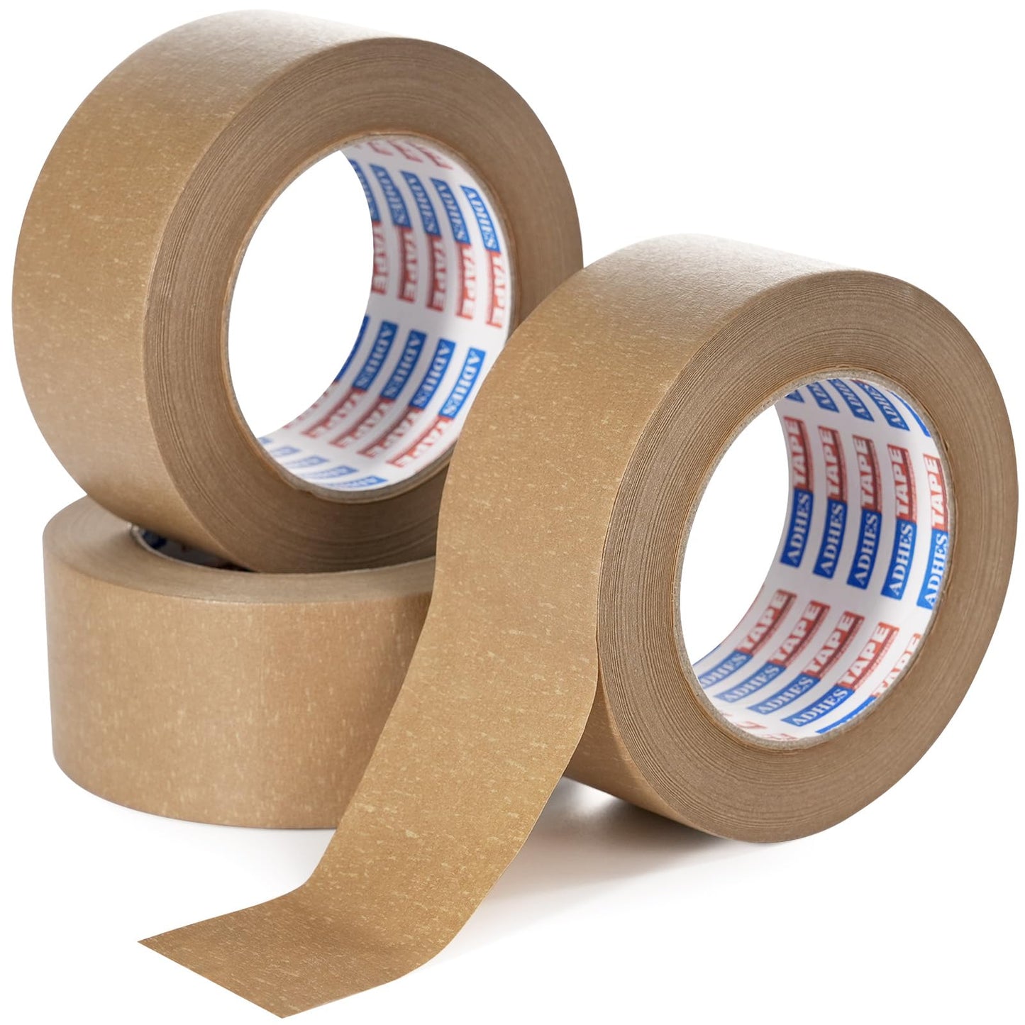 ADHES Biodegradable Kraft Paper Tape, 2 inch x 55 Yards 3 Rolls Eco Friendly & Writable & Uncoated Paper Packing Tape Brown Packing Tape for Masking, Sealing, and Packaging Use