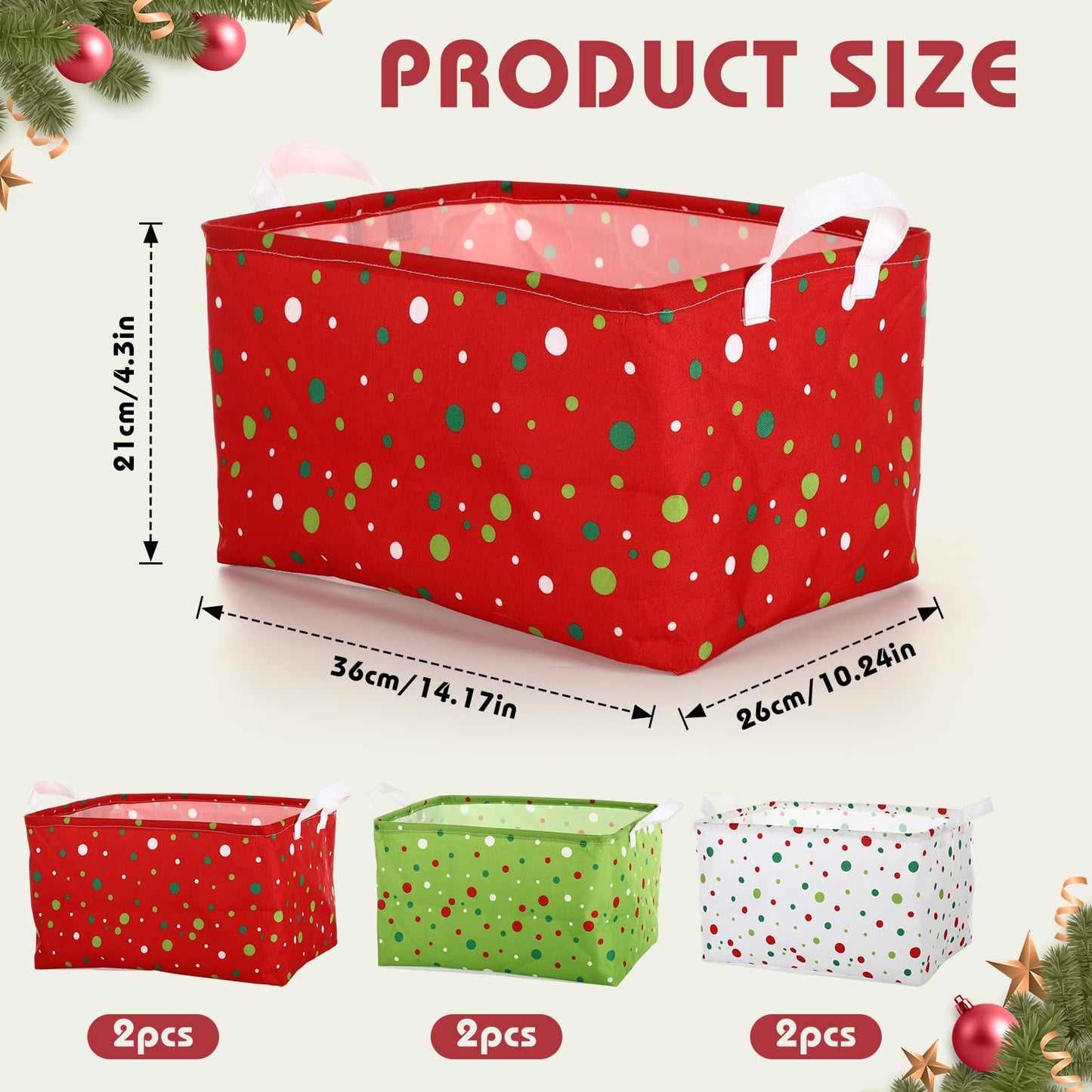 LemonRoad 6 Pcs Storage Bin Baskets Christmas Candy Themed Shelf Baskets Rectangular Foldable Clothes Washing Bin for Xmas Holidays Bedroom Classroom Home Shelves