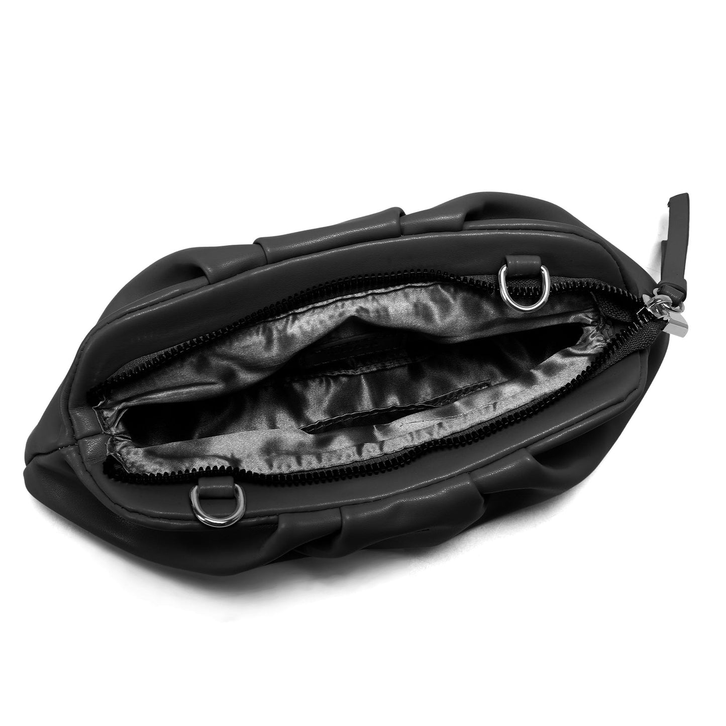 Kiss Sea Zipper Purses for Women Soft Pleated Vegan Leather Crossbody Bags Small Evening Bag for Cocktail Parties Black