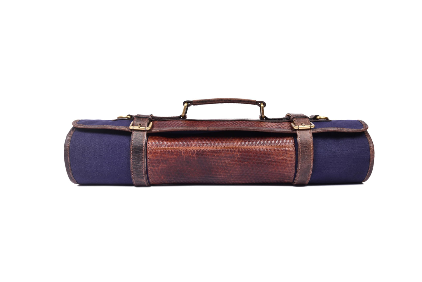 Leather Knife Roll Storage Bag, Elastic and Expandable 10 Pockets, Adjustable/Detachable Shoulder Strap, Travel-Friendly Chef Knife Case (Navy Blue, Canvas)