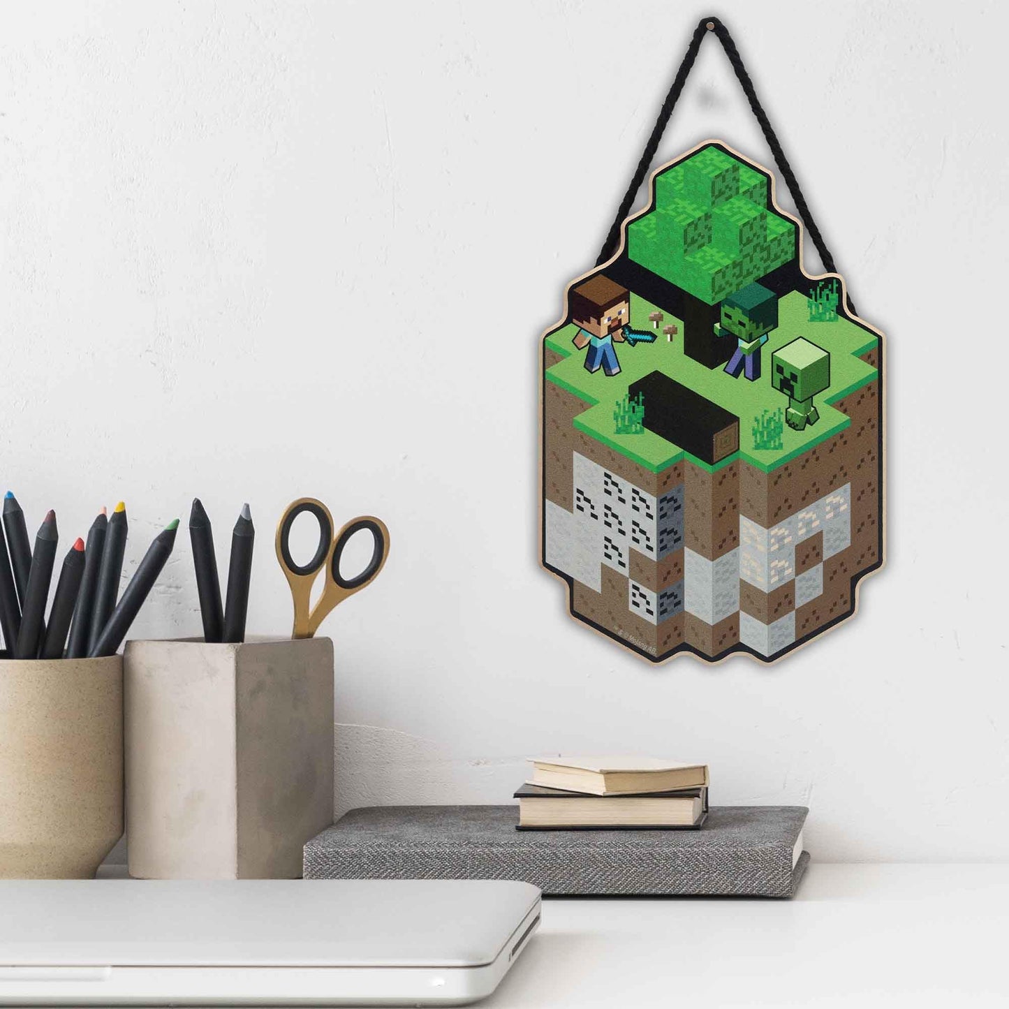 Open Road Brands Minecraft Scene Hanging Wood Wall Decor - Fun Minecraft Sign for Game Room or Bedroom
