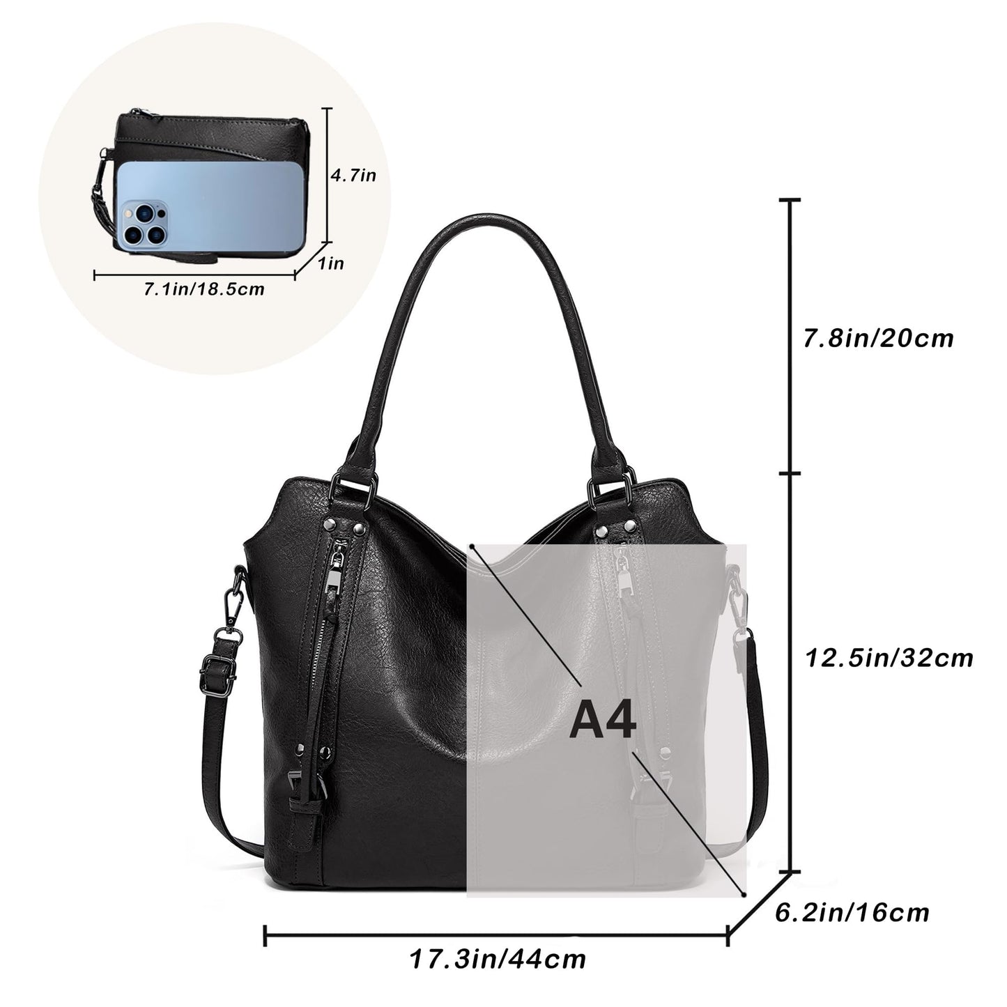 TANTOMI Tote Handbags for Women Black Hobo Handbags Purse and Handbags Shoulder Crossbody Bags for Work Travel Everyday