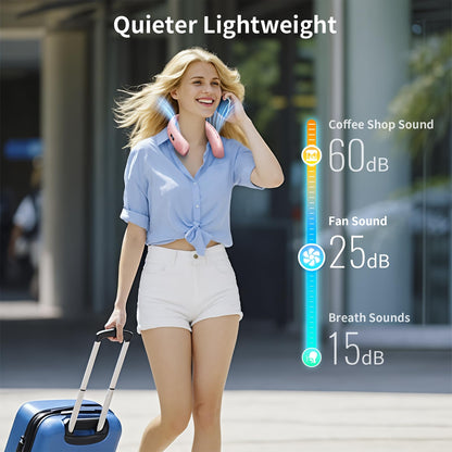 VEKK Neck Fan, Portable Bladeless Fan, 6000mAh Battery USB Rechargeable, LED Display, 360° Cooling Wearable Personal Fan, 3 Speeds, Quiet, Hands Free Neck Fans for Travel