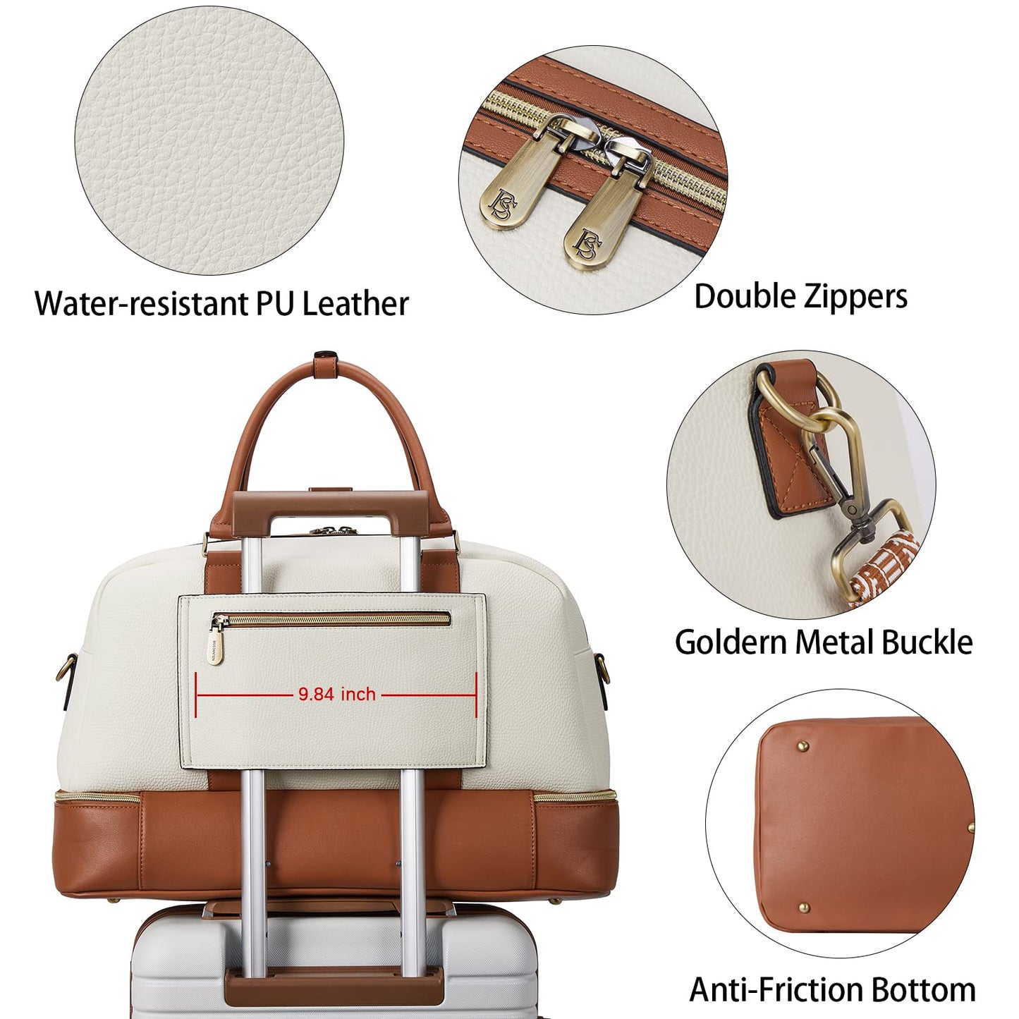 BOSTANTEN Weekender Bags for Women Leather Travel Duffle Bag Carry On Large Tote Duffel with Shoe Compartment and Trolley Sleeve
