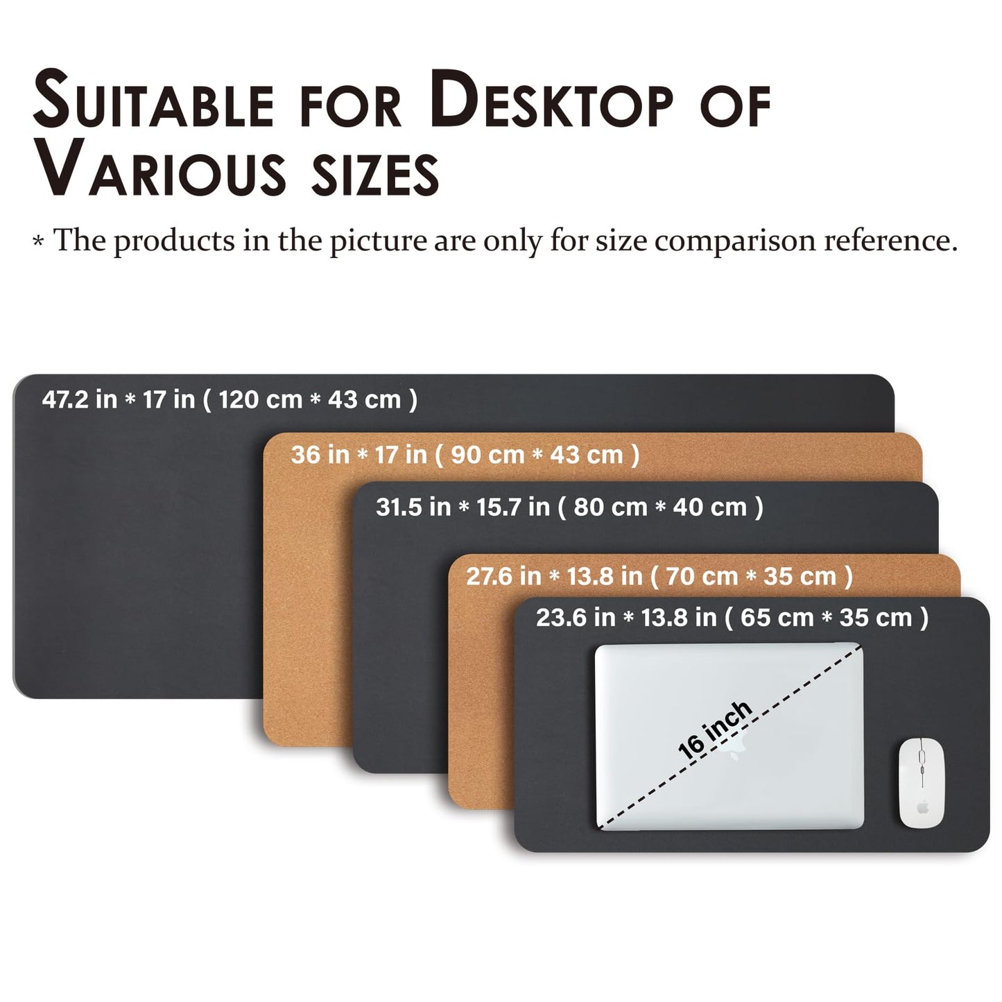Cork Desk Mat - Dual-Sided Desk Pad for Office and Home - Desk Organization and Accessories - Ideal for Large Mouse Pad and Desk Mats on Top of Desks(Black,80cmx 40cm)