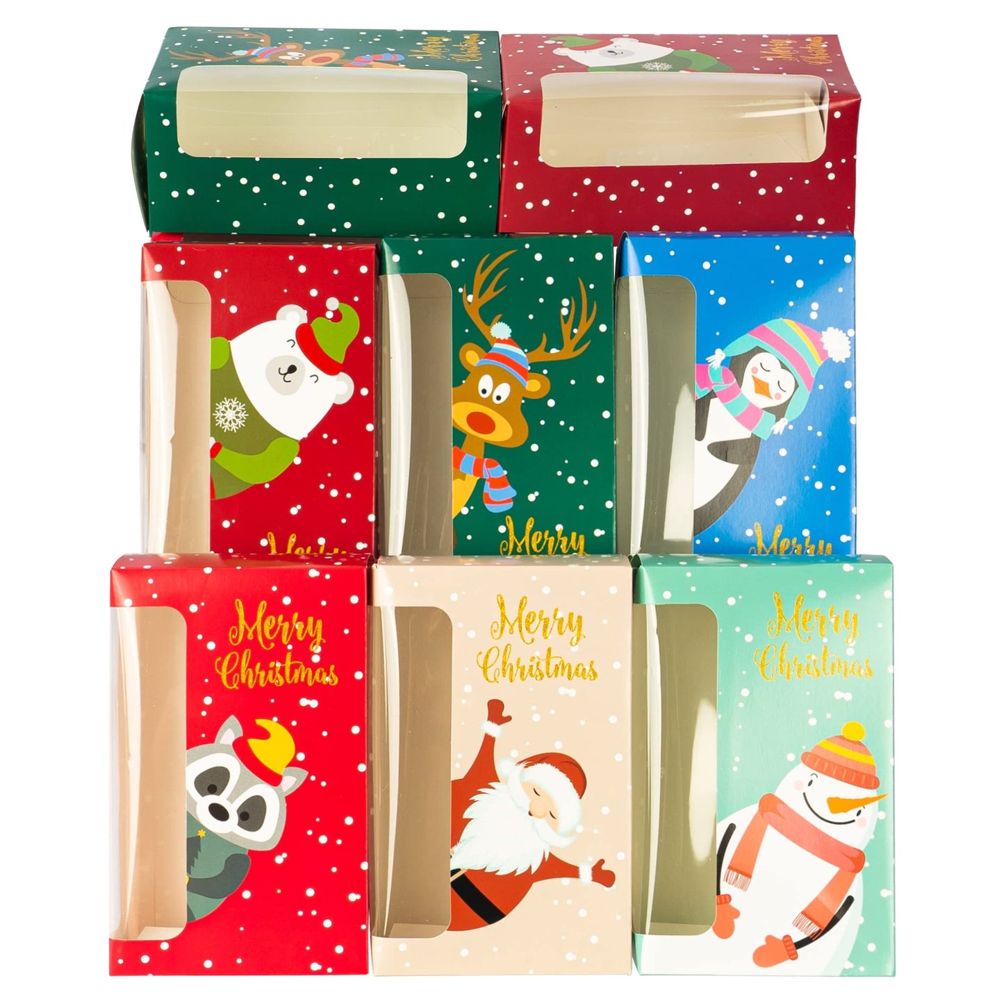 Uptotop Christmas Cookie Boxes, 24 Pcs Small Christmas Party Boxes with 6 Different Designs and Color, Xmas Bakery Pastry Boxes for Pastries, Cupcakes, Brownies, Donuts, 4" x 2.7" x 6.3"