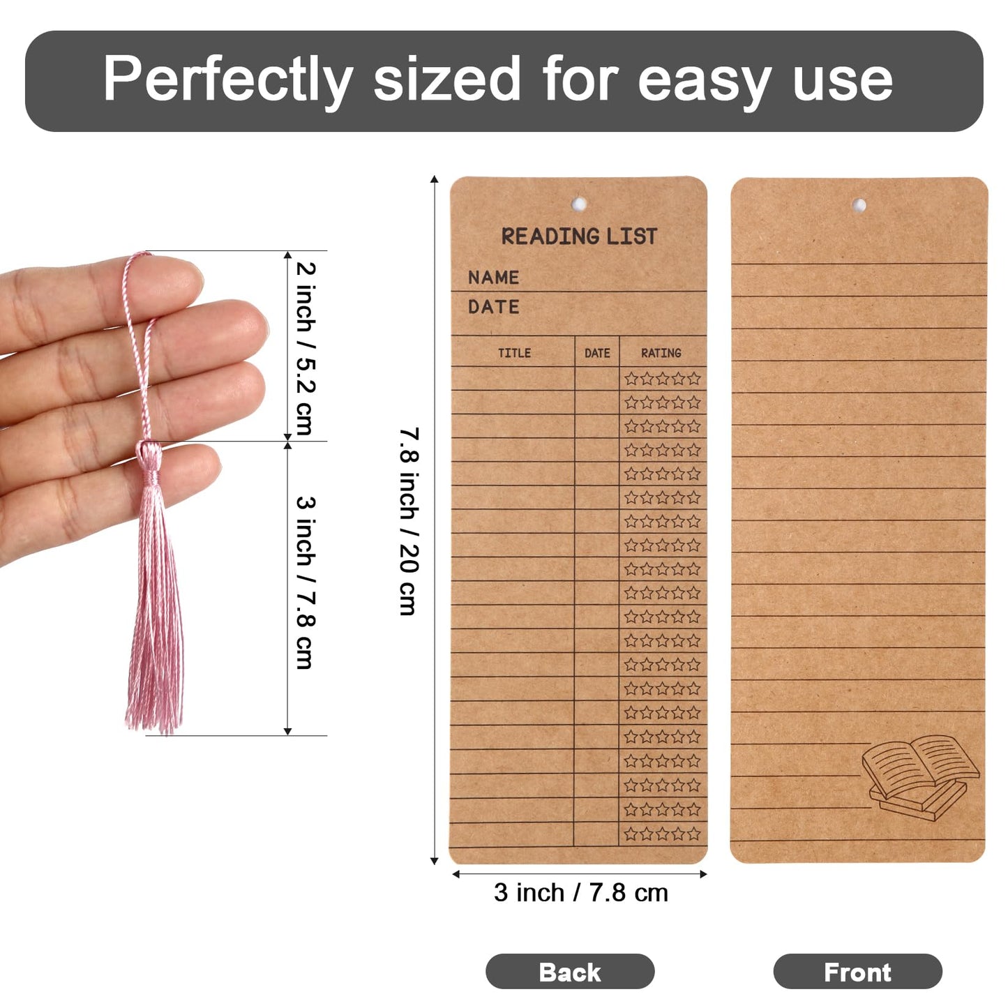 50 pcs Reading List Bookmarks with 50 Bookmark Tassels – 3x8 Inch Book Tracker and Reading Log Bulk Bookmarks for Book Lovers, Students, Teachers – Graduation Gifts, Back-to-School Supplies (Brown)