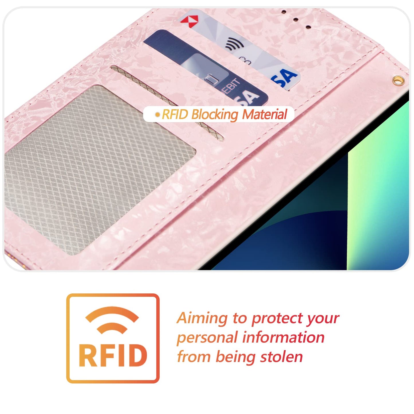 UEEBAI Wallet Case for iPhone 15 Pro Max, PU Leather Phone Cover Kickstand RFID Blocking Flip Case Card Slots Wrist Strap Relief Engraved Pattern Magnetic Closure Flower Folio Wallet, Blue Butterfly