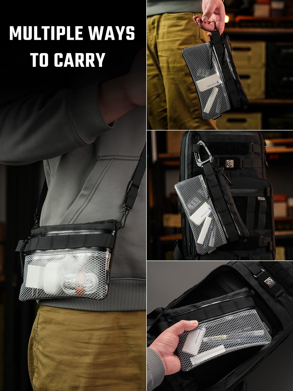 TACTICAL_GEEK Storage A16 EDC Pouch, Waterproof Nylon Organizer, Multifunctional Utility Zipper Bag, Semi-Transparent Mesh Pouch for Storing Small tools, Daily Necessities