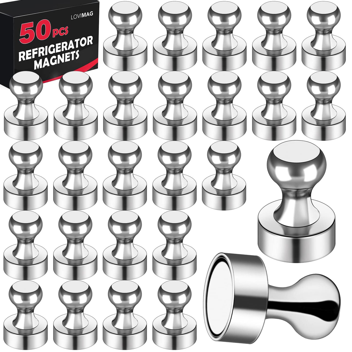 LOVIMAG Fridge Magnets 50 Pcs Refrigerator Whiteboard Small Strong Magnet Classroom Kitchen Accessories Decorative Locker Set Decor Must Haves Office Calendar Refrigerador Magnetic Cute Crafts Silver
