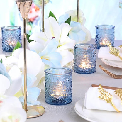 24 pcs Blue Votive Candle Holders, Tea Light Candle Holder for Wedding Centerpieces, Glass Candle Holders for Baby Shower Home Bridal Decoration Table Decor
