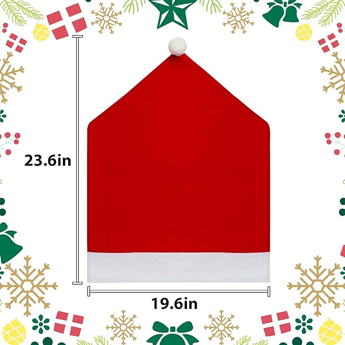 Christmas Chair Covers Hat Chair Back Covers for Xmas Holiday Chair Covers Set of 6, Stretch Parsons Chair Slipcovers Removable Washable kitchen for Home Hotel Banquet Holiday Decoration（6Pcs）