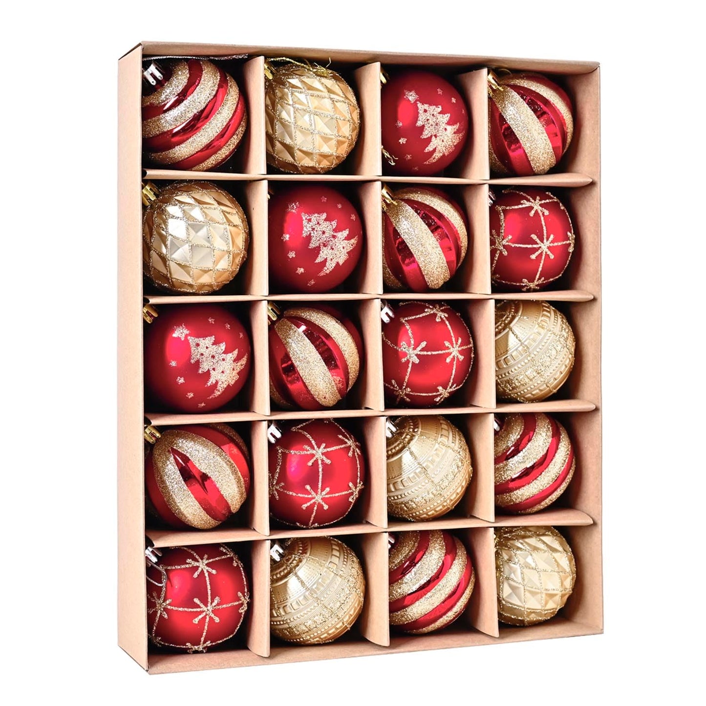 Christmas Tree Ball Ornaments 20ct Set, 2.36 Inch Red Gold Classic Christmas Decorations, Shatterproof Hanging Ornaments for Xmas Holiday Decoration