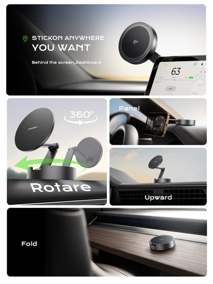 THREEKEY Qi2 Certified MagSafe Car Mount Charger,Car Wireless Charger,15W Magnetic Charger Fast Charging,Retractable Phone Holder with 360°Rotation,Car Mount for iPhone17-12&Galaxy S25 Ultra