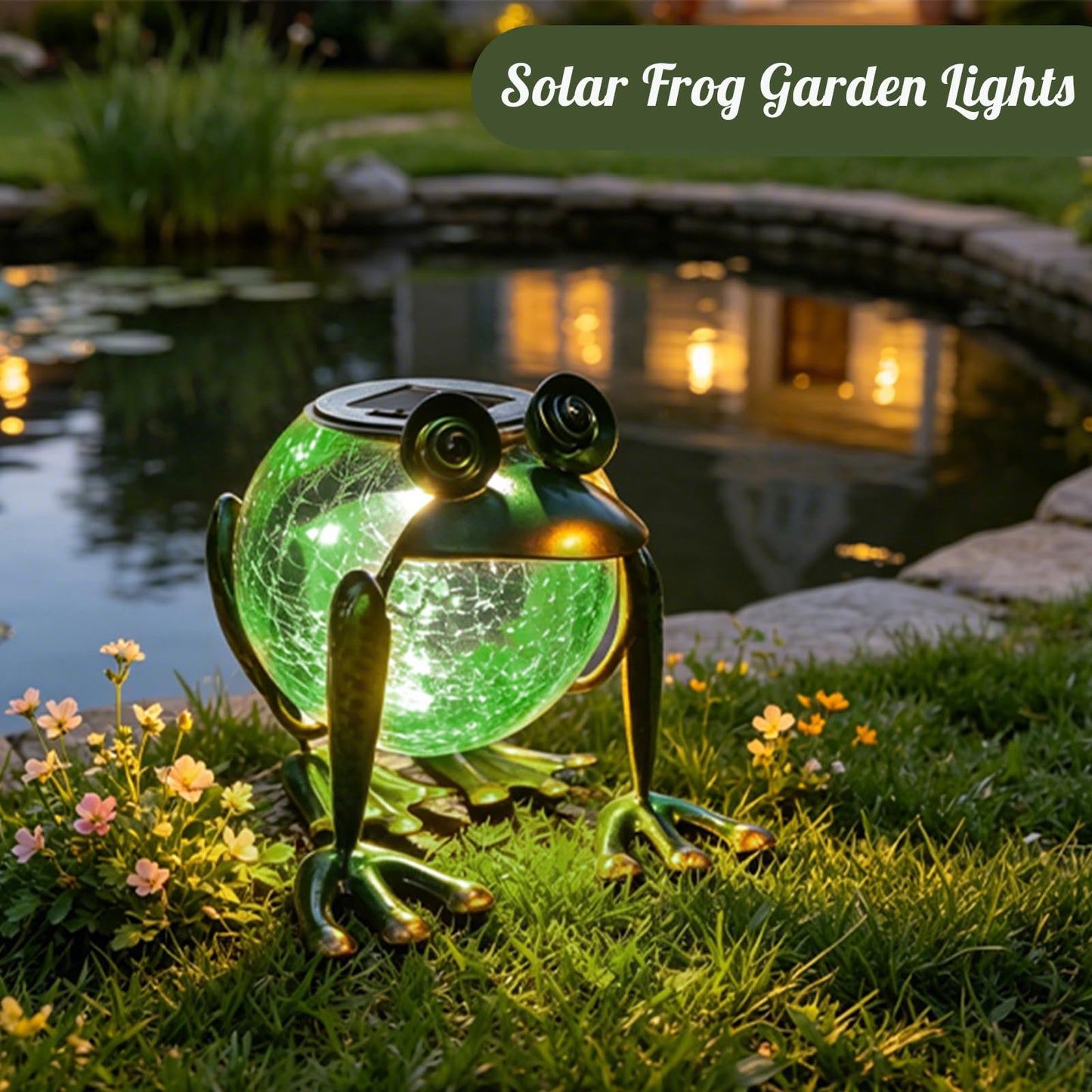 Solar Garden Lantern Waterproof LED Frog Solar Lights Outdoor Decorative Tabletop Lanterns Lamp for Pool Decor and Yard Patio Table Decoration or Mother's Day Gifts