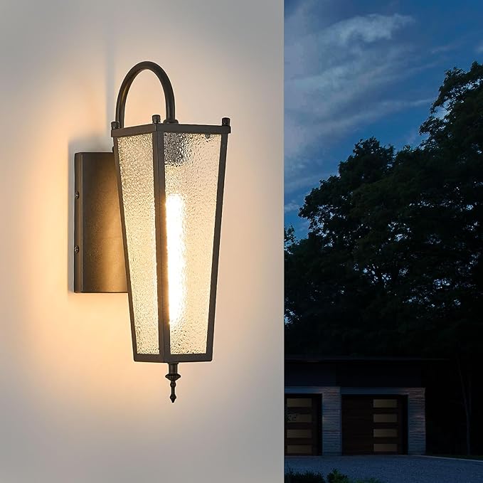 Outdoor Wall Light, Black Metal Sconce, 17.1in Exterior Waterproof Lantern with Clear Glass, Farmhouse Porch Wall Mount Lighting for Garage, Patio, Front Door