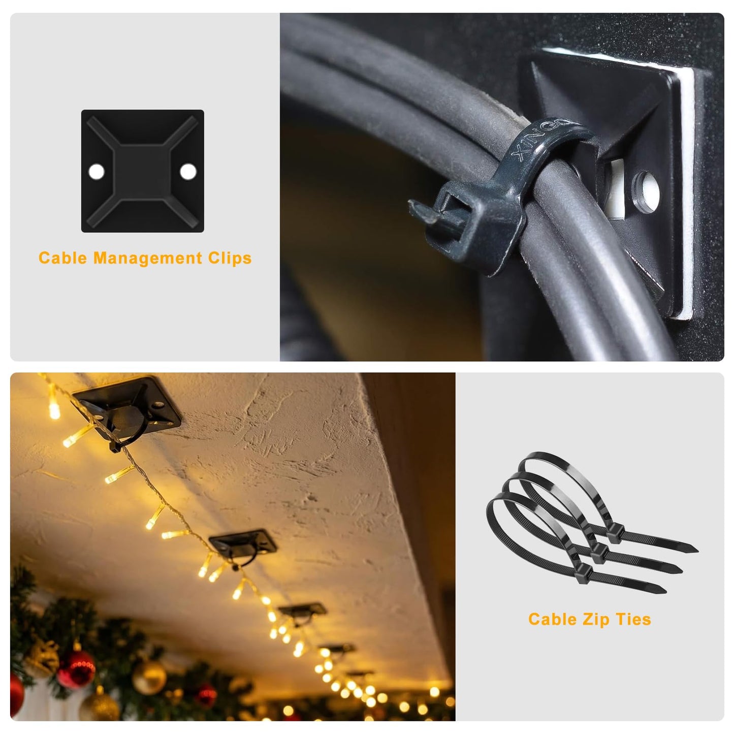 494 PCS Cable Management Kit - 4 Cable Sleeve Split, 2 Cable Organizer, 130 Adhesive Cable Clip, 6 Cable Holder, 2 Roll Cable Organizer Strap, 300 Cable Tie with 50 Mount, for Computer TV Under Desk