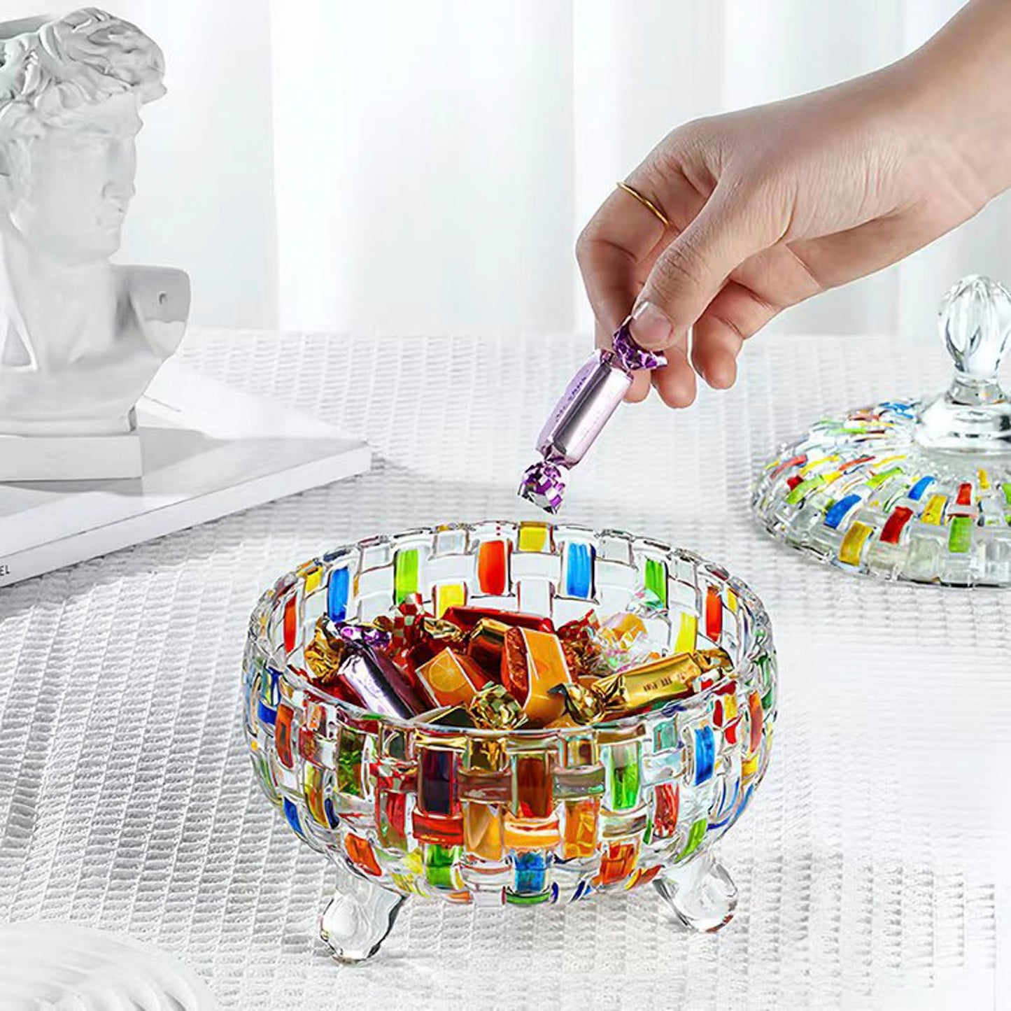 HSKIE Colorful Crystal candy jars Candy jars with lids christmas candy jar Candy containers cute candy jar glass jar with lid-24 oz