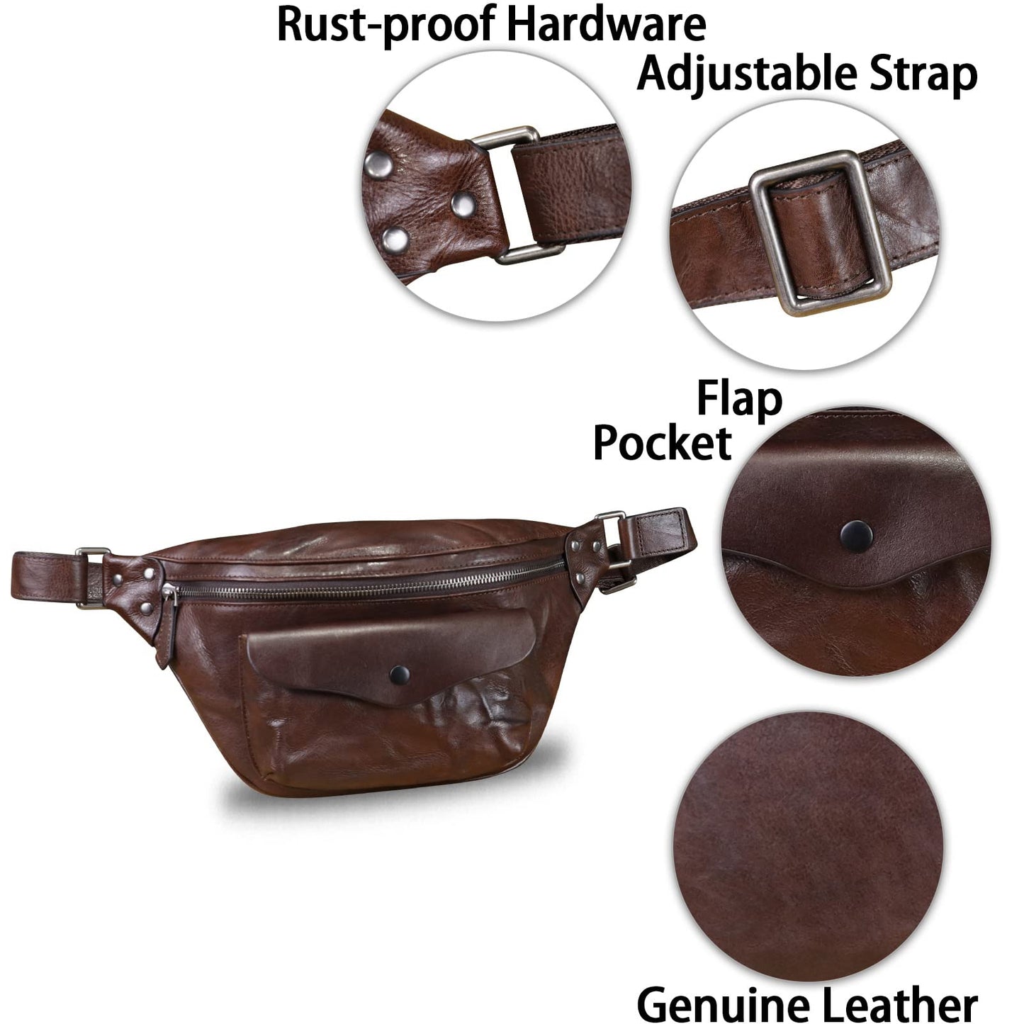 Genuine Leather Fanny Pack for Women and Men Vintage Real Leather Sling Bag Crossbody Bag Fashion Waist Bag Chest Purse (Coffee)