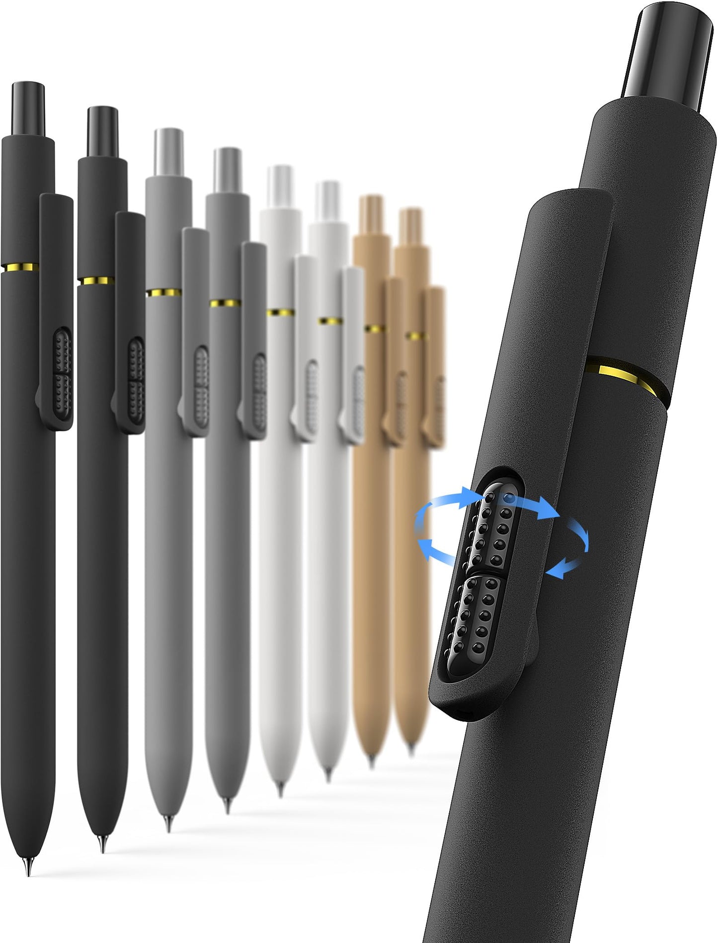 Hiacry 8 Pcs Gel Pens - 0.7mm Fine Point Smooth Writing Black Ink, Quick-Dry Long Lasting Fidge Pens, School & Office Supplies for Men Women