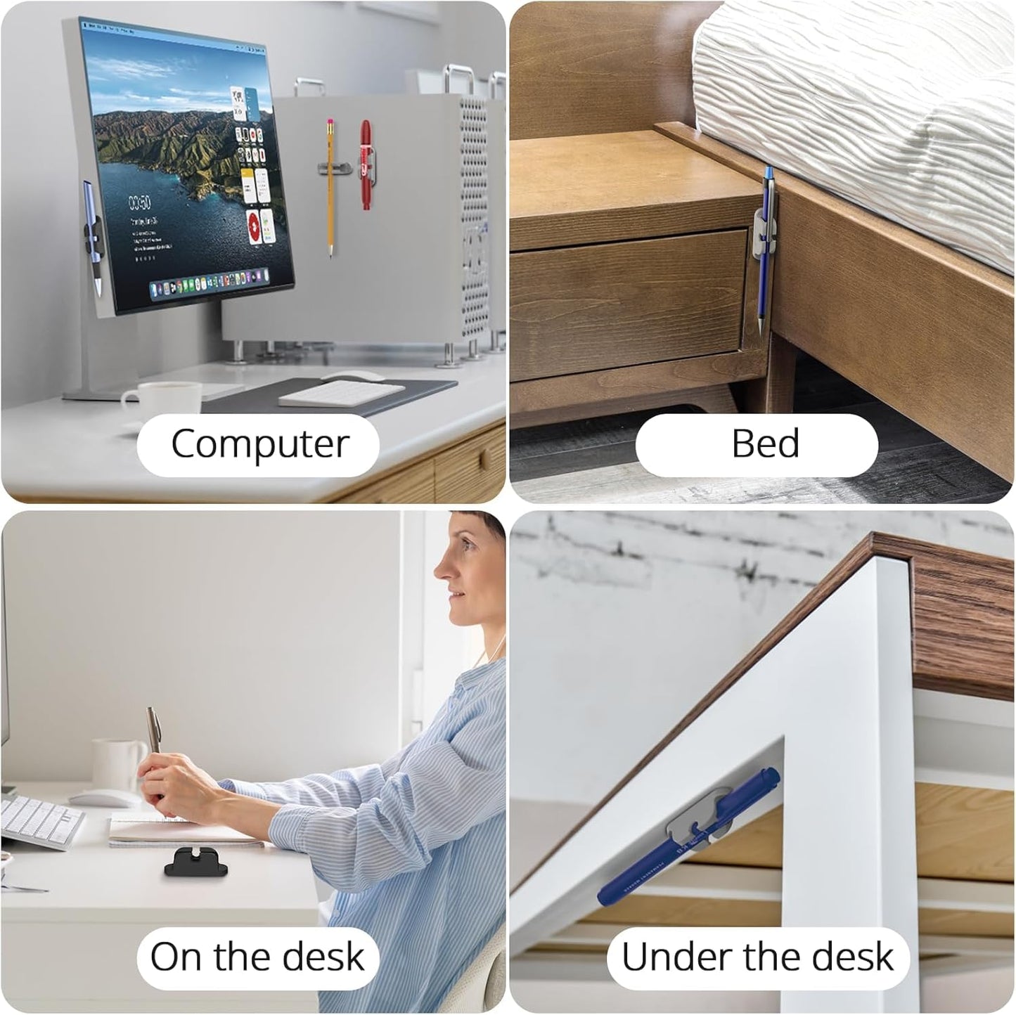 OUTXE 6-Pack Magnetic & Adhesive Pen Holder with Dual Slots - Easy Organize & Access Pencil, Pen, Marker- Perfect for Desk, Wall, Refrigerator, Whiteboard, Clipboard