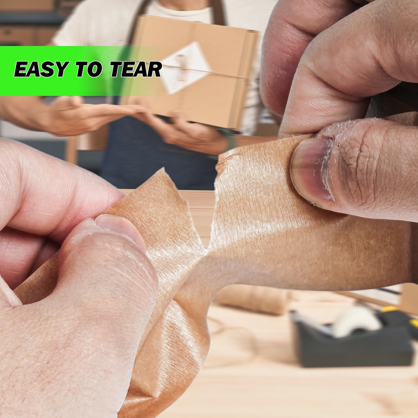 STIKPACK 6 Rolls, Heavy Duty Kraft Paper Tape, 50mm x 50m, Self-Adhesive and Easy to Tear,Eco-Friendly and Biodegradable, Writable,Uncoated, No Noise Paper Packaging Tape for Masking, Sealing,Packing