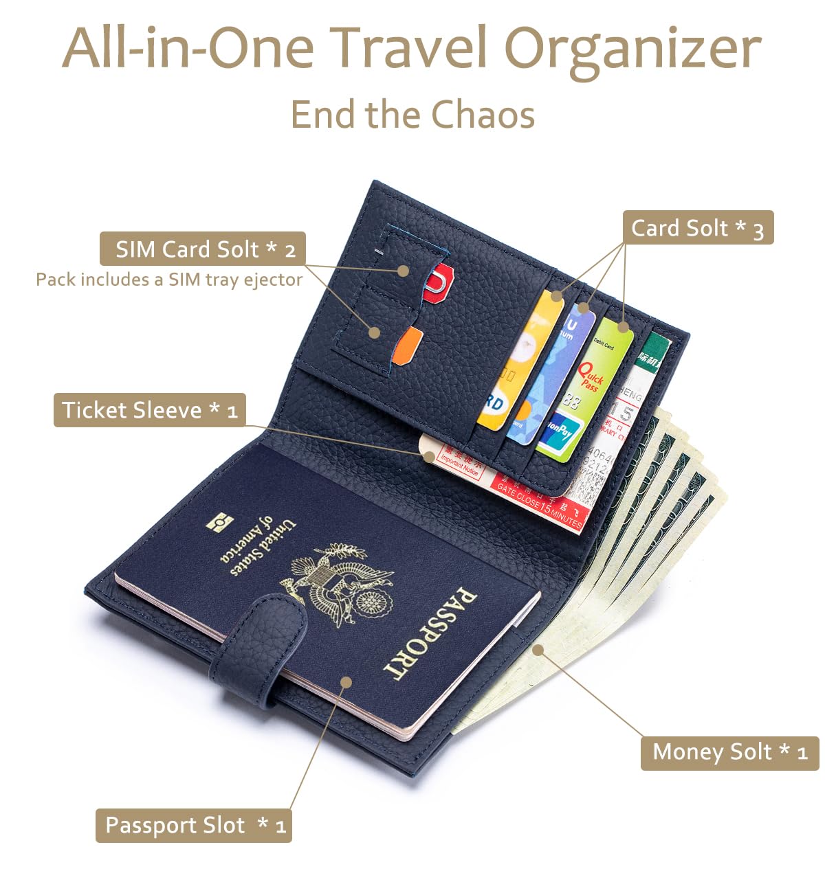 LnxLtw RFID Leather Passport Holder for Travel Women & Men – Slim Passport Wallet for Womens with Card Slots, Zippered Coins Pocket and Cash Holder Mother's Day Gift (Sapphire Blue)
