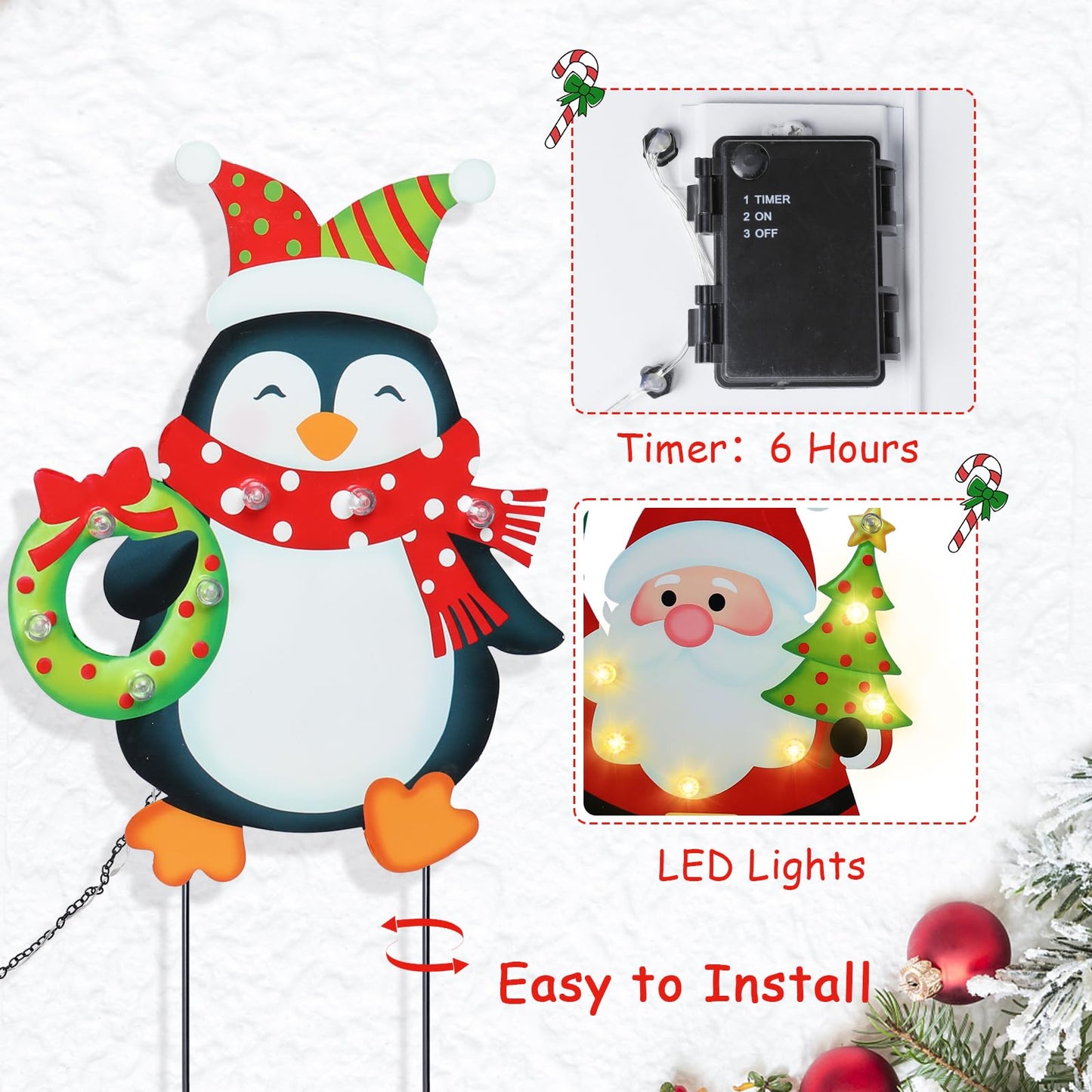 WONDER GARDEN Christmas Yard Stakes, 3 PCS LED Light Xmas Yard Signs with Santa Claus, Snowman, Penguin Christmas Yard Decorations for Lawn Party Decorations